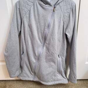 Columbia Womens Full Asymmetrical Zip Up Hooded Jacket Light Gray size Large